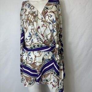 DOROTHY PERKINS BRAND SIZE 14 MULTICOLORED BLOUSE Tie Side ~ Polyester